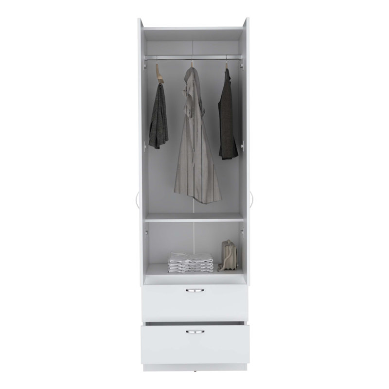 Armoire-penderie 76 po avec 2 tiroirs, Blanc