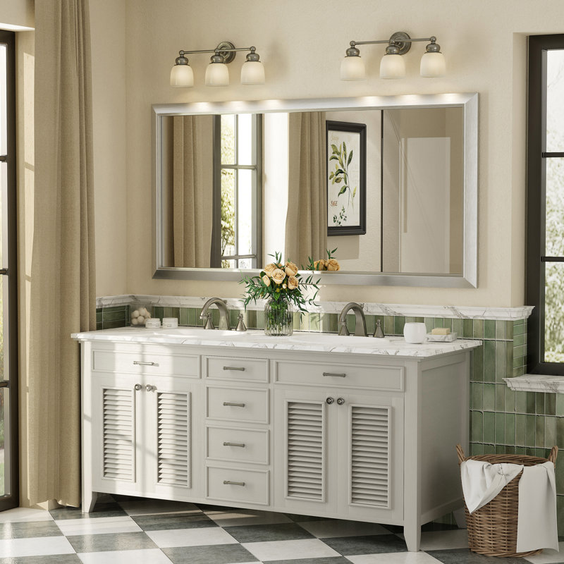 Amara Tempered Glass Mounted Wall Mirror, 60" x 30", Brushed Silver