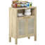 Buffet moderne avec deux portes, une tablette réglable, un compartiment ouvert et un panneau de particules stable pour le rangement dans plusieurs pièces.