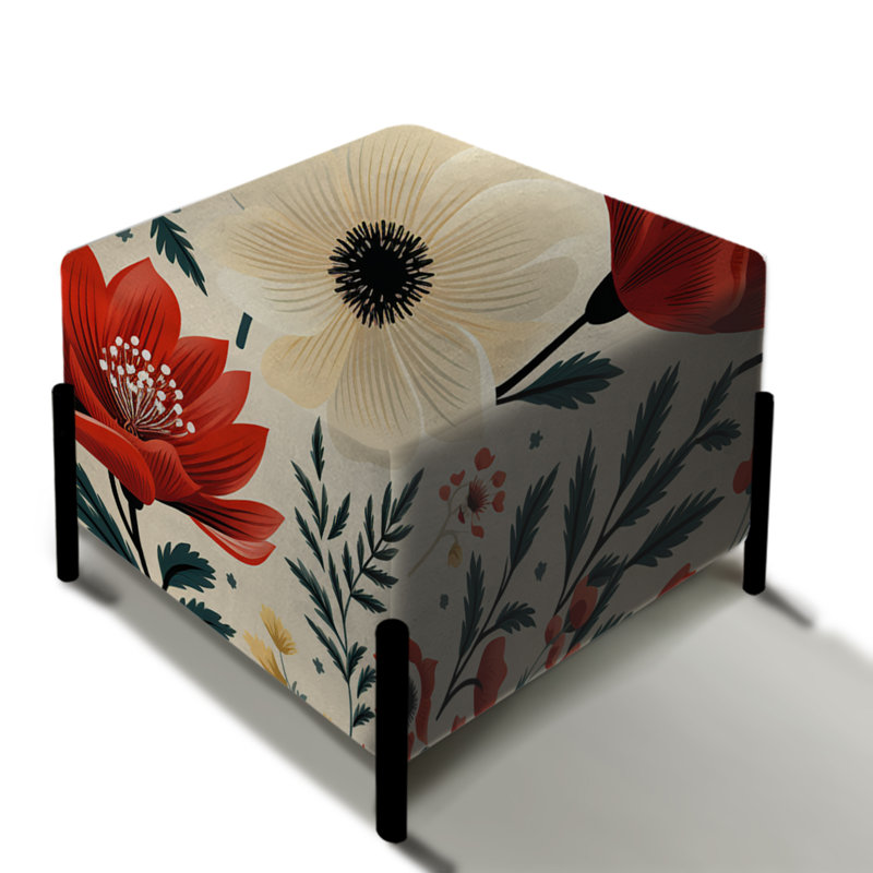 Motif floral rouge et beige rétro - repose-pieds carré floral