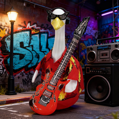 23 Inch Porch Ducks Costumes Statue Accessory With Guitar Rocks Party Decoration Garden Decoration