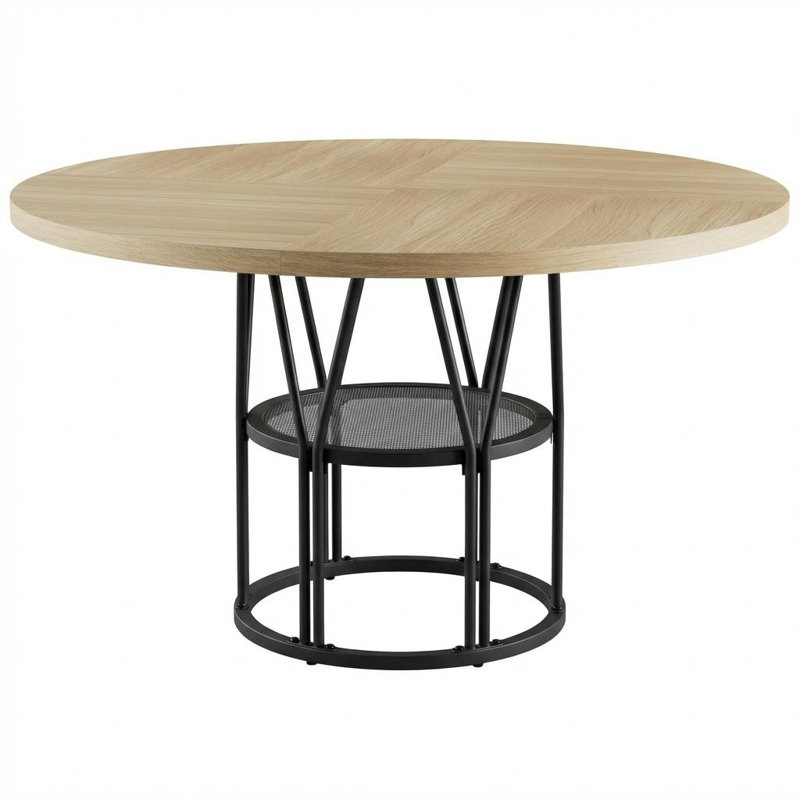 Dining Table with Iron Base, Beige / Black
