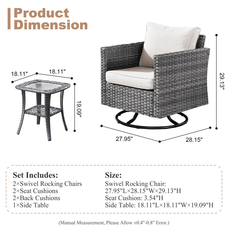 Ensemble de conversation en rotin 3 pièces avec coussins Klaeo, Beige