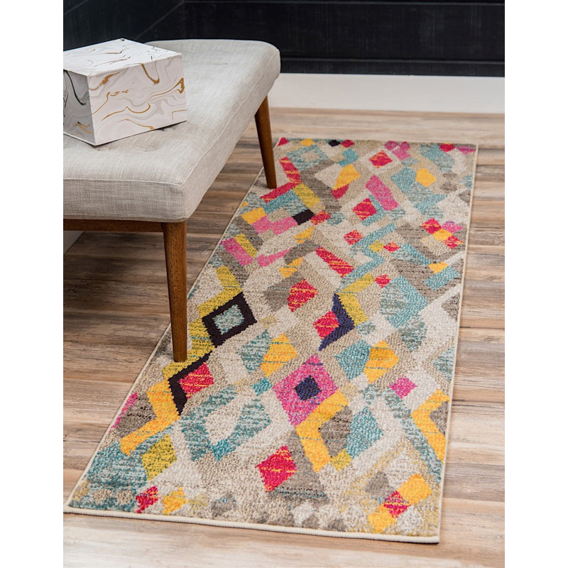 Tapis à motif géométrique gris Beverley, Tapis de couloir 2 pi 7 po x 10 pi