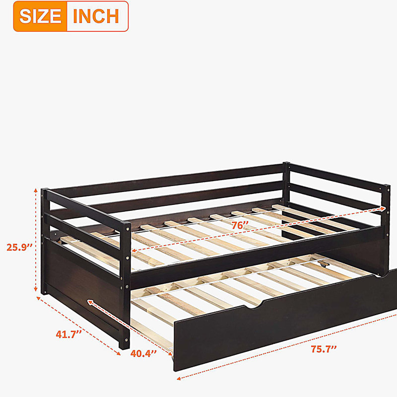 Twin Size Daybed with Trundle Frame Set, Espresso