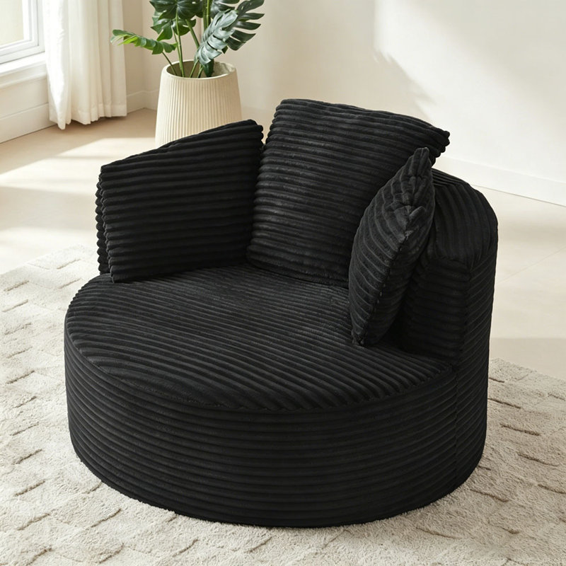 Fauteuil compressible simple en velours côtelé avec coussins, Noir