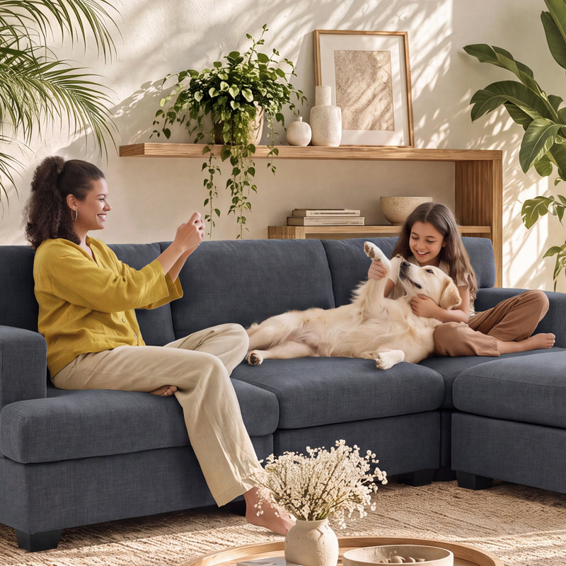 Canapé modulaire rembourré 95 places pour salon 95,68 ", Mélange de polyester BlueGray, H 32,68 po x l 95,68 po x P 63,98 po