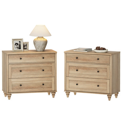 Scarlett End Table For Bedroom With 3 Drawers, Mid Century Modern Wooden Closet Storage Organizer