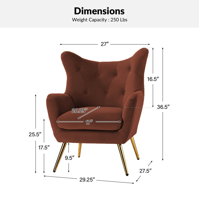 Fauteuil à oreilles 29,25 po Avianna, Burn Brick