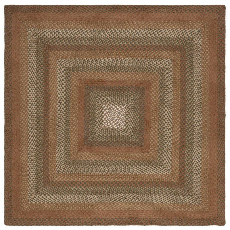 Braided Flat Weave Cotton/Others Striped Rug in Brown/Ivory, Square 6'