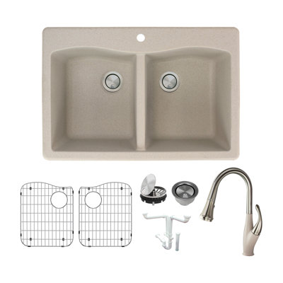 Aversa 33 " L Drop-In Double Bowl Granite Kitchen Sink