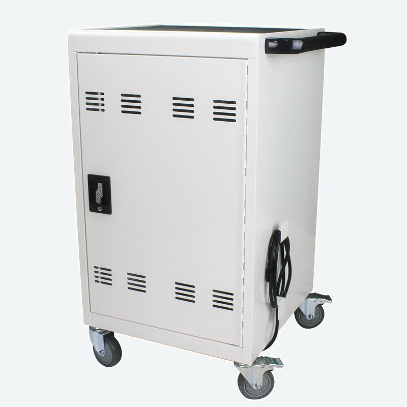 Chariot de chargement mobile et armoire pour ordinateurs portables 30 tablettes avec serrure à combinaison, Blanc antique