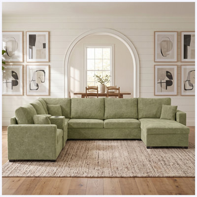 Porte-gobelet modulaire à 5 places avec coussins vert pour le salon