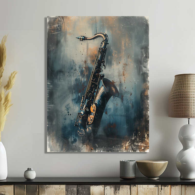 Gris saxophone Sizzle Portrait - musique Jazz Wall Art salon, Métal métal, 44" H x 34" W