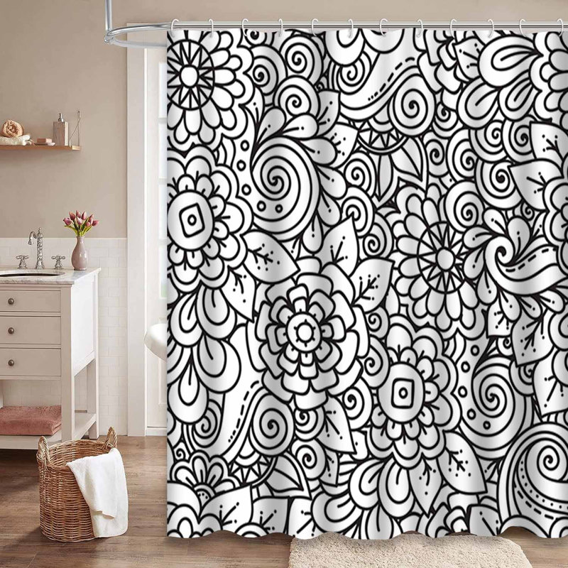 Rideau de douche imperméable à motif floral à motif de hennéais avec 12 crochets, L 72 po x l 84 po