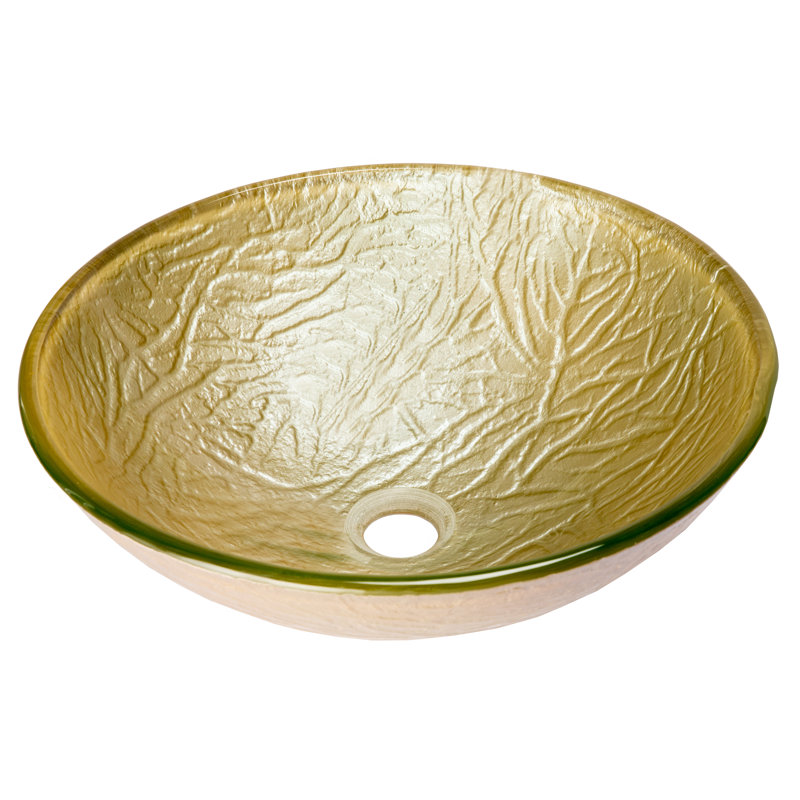 Lavabo de salle de bain vasque circulaire en verre peint à la main, Beige