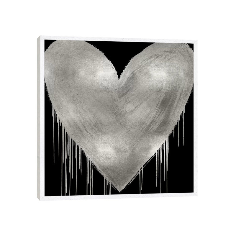 Big Hearted Silver On Black by Lindsay Rodgers - Print on Canvas, 45.72cm H x 45.72cm W x 3.81cm D, White Framed