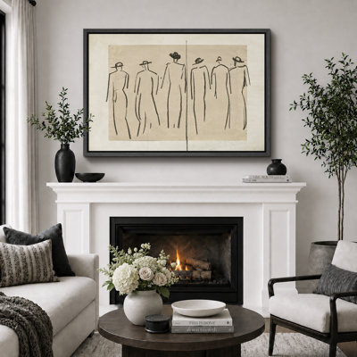 Œuvre d'art classique, croquis de figurine masculine rustique, ligne abstraite minimaliste rustique, art mural impression sur toile encadrée