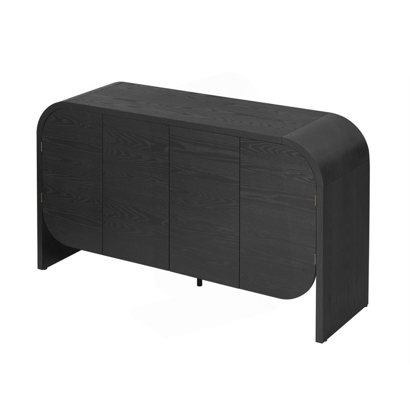 Buffet avec rangement, buffet avec bord courbé, crédence rétro à 4 portes, Noir