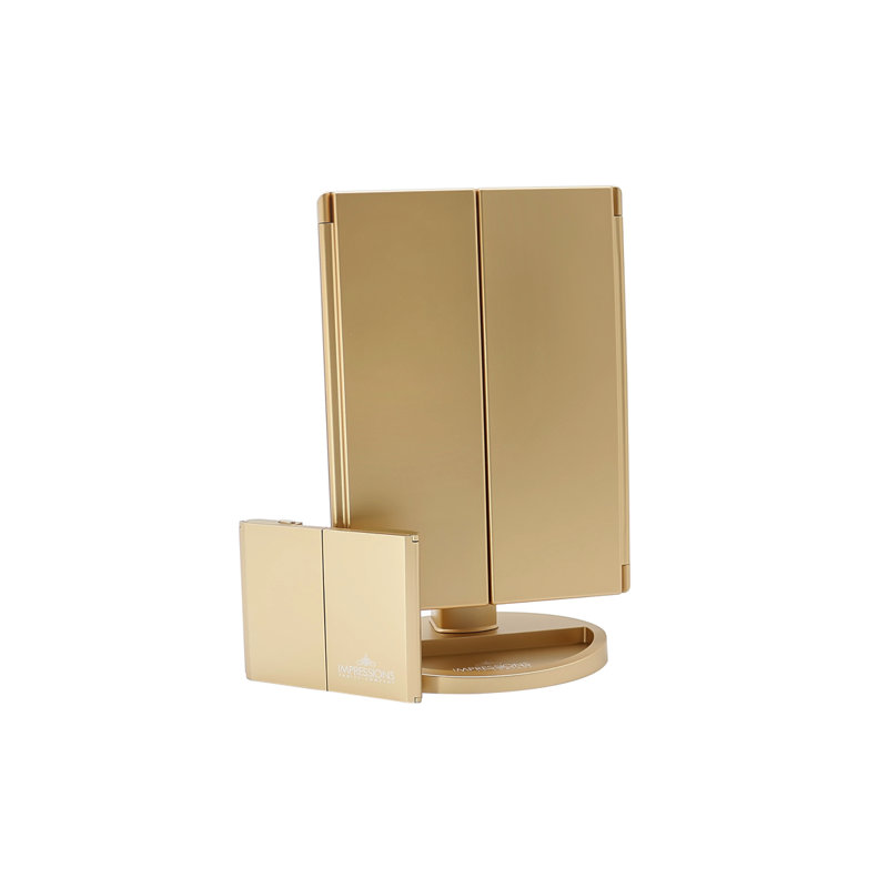 Ensemble de miroirs de maquillage à trois volets Touch and Go, Or champagne