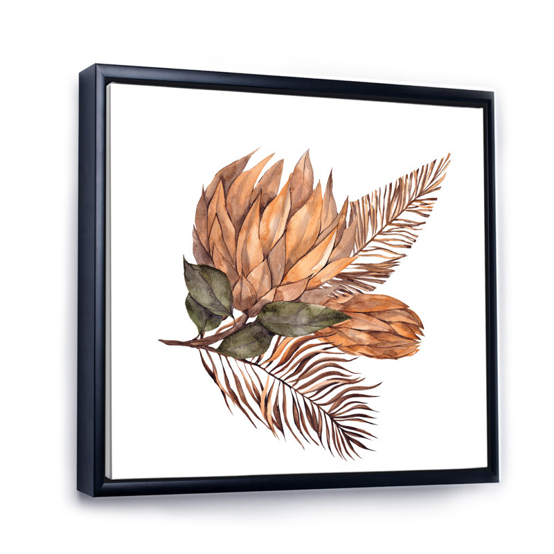 Bouquet de fleurs séchées, feuilles de Pampas, herbe V - reproduction d'art sur toile traditionnelle, Cadre flottant noir