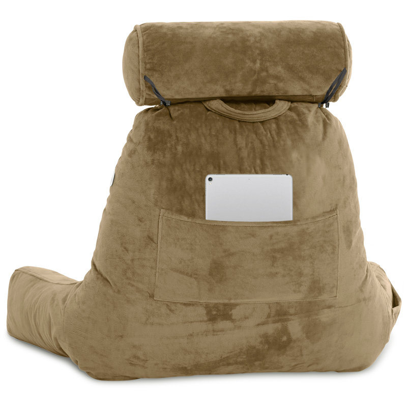 Tan Microsuede Memory Foam Reading Pillow with Arms