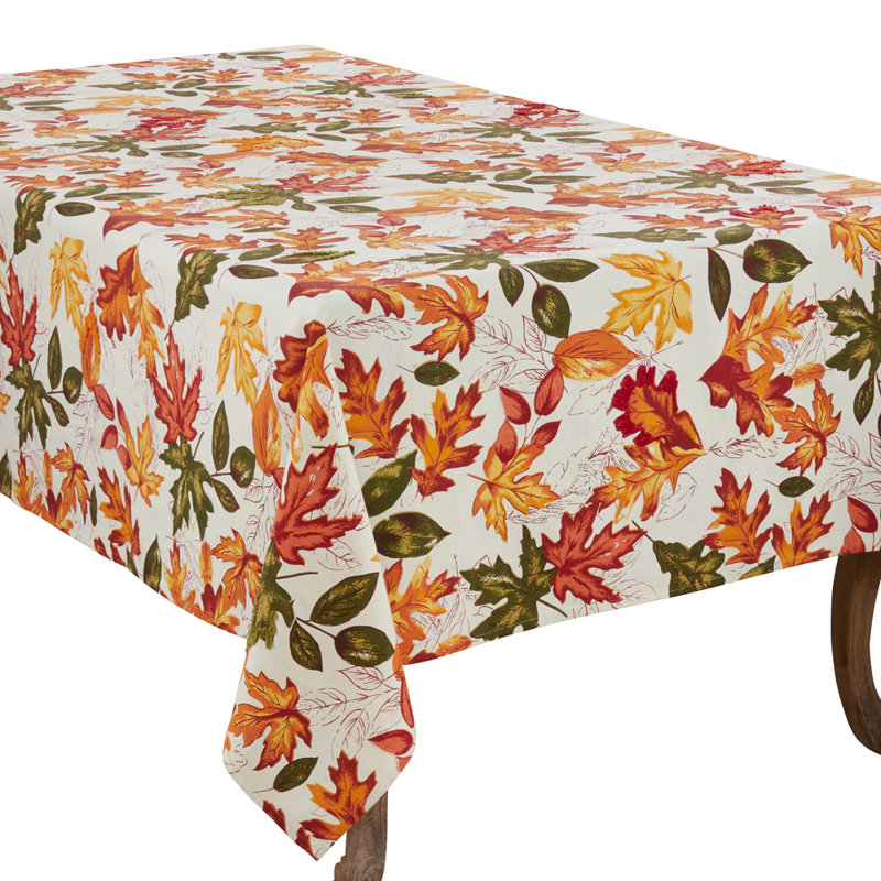Nappe multicolore brodée 100% coton feuilles d'automne 65 po x 104 po, L 65 po x L 104 po