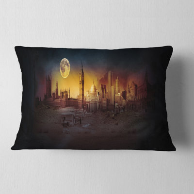 Landscape Printed Mysterious Apocalyptic City Throw Pillow