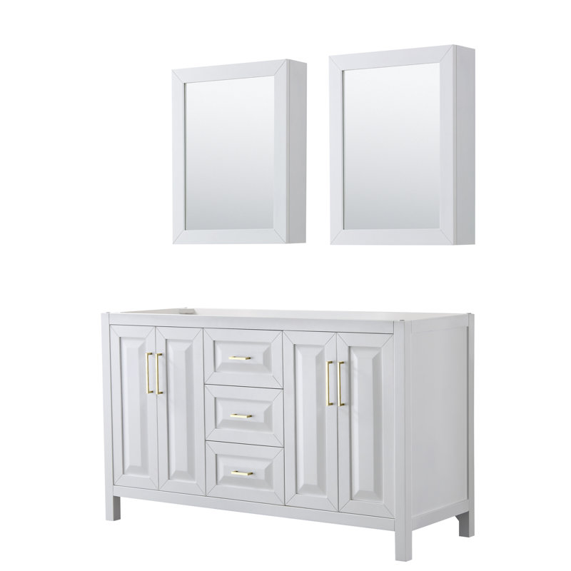 Daria 59'' W Double Bathroom Vanity Base, White/Gold
