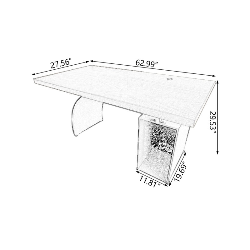 Bureau rectangulaire en bois massif brun + noir, H 29,53 po x l 62,99 po x P 27,56 po