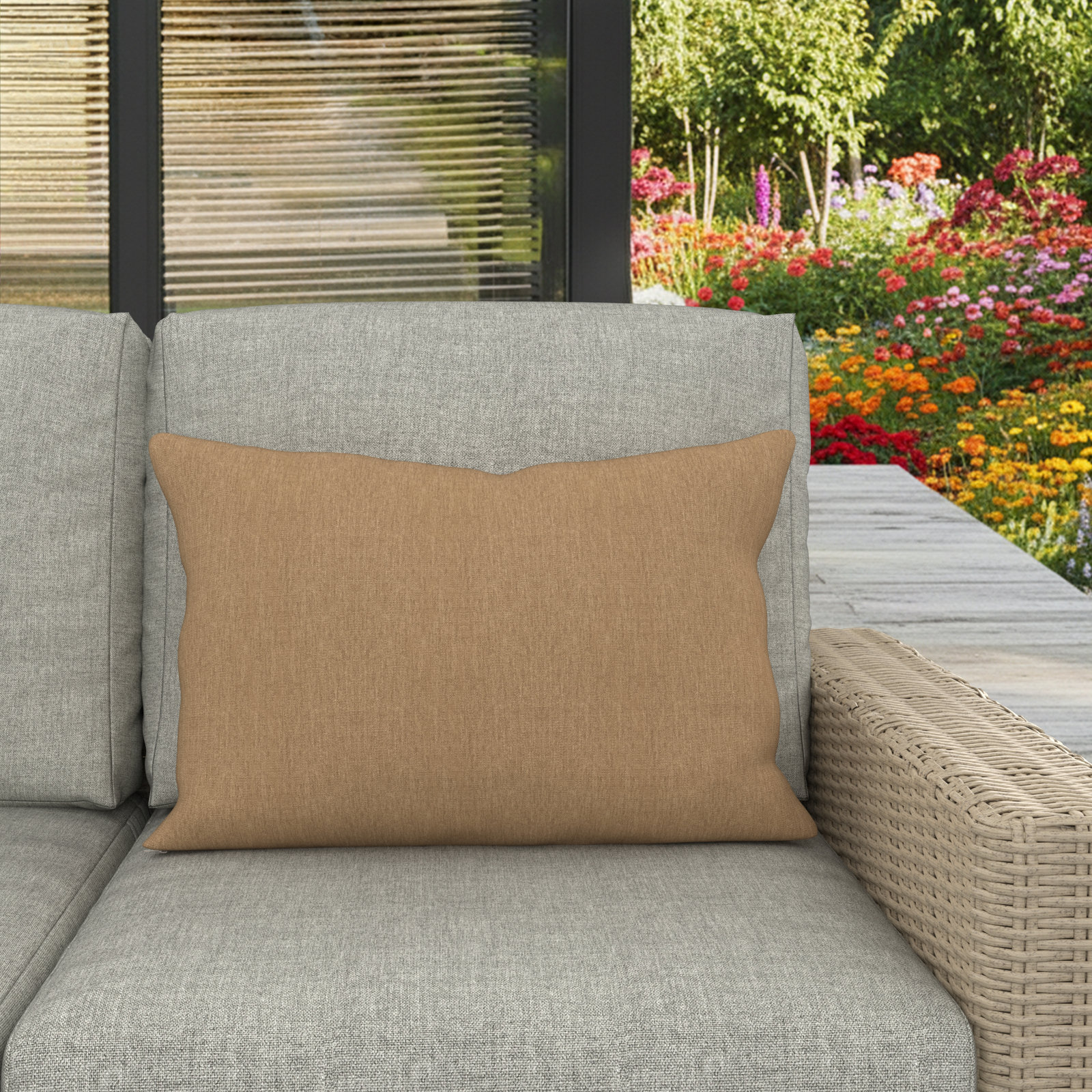 Amala 20" x 3" Sunbrella® Throw Pillow, Canvas Heather Beige