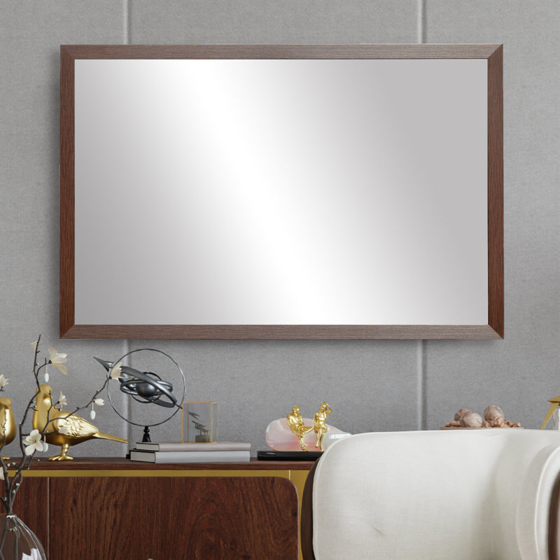 Wood Framed Mirror with Safety Backing Ideal for Bathroom / Vanity Mirror Ellis Collection, Espresso Textured, 26" x 56"