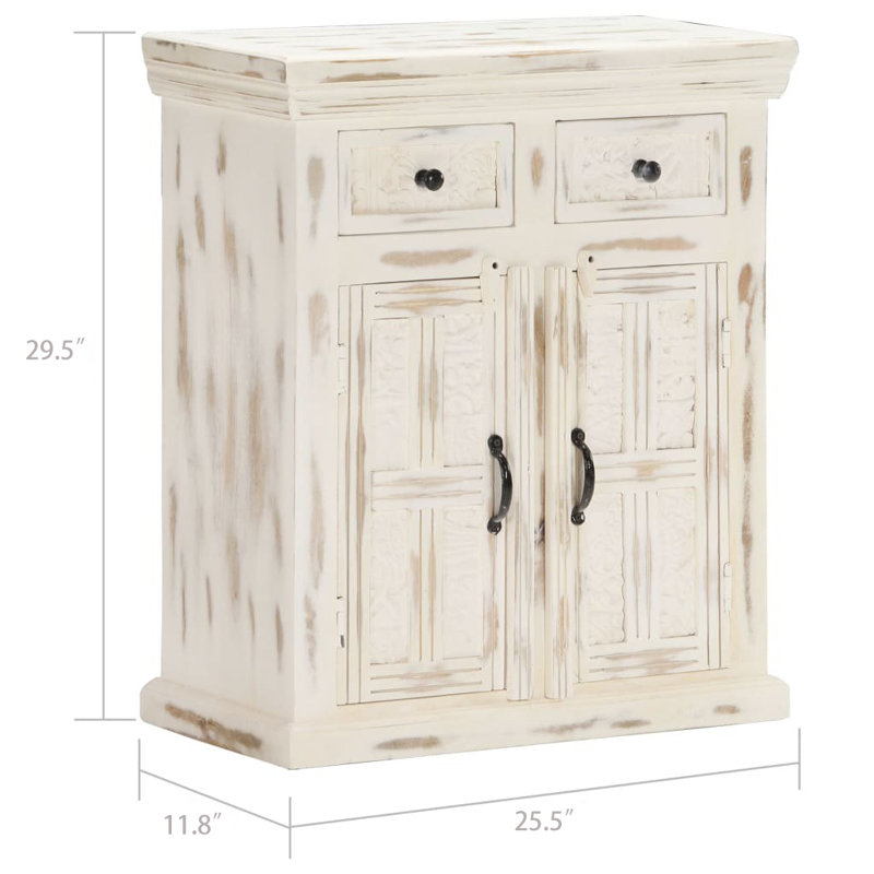 Buffet en bois de manguier blanc 25,6 po x 11,8 po x 29,5 po Aldolphus