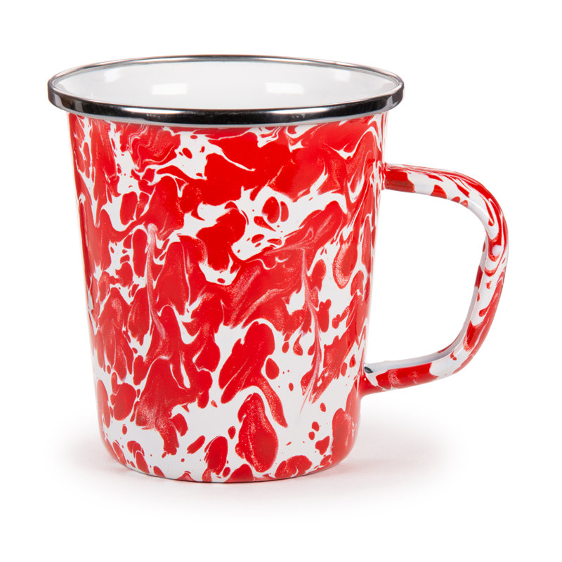 Set of 4 Solid Red Latte Mugs, Red Swirl