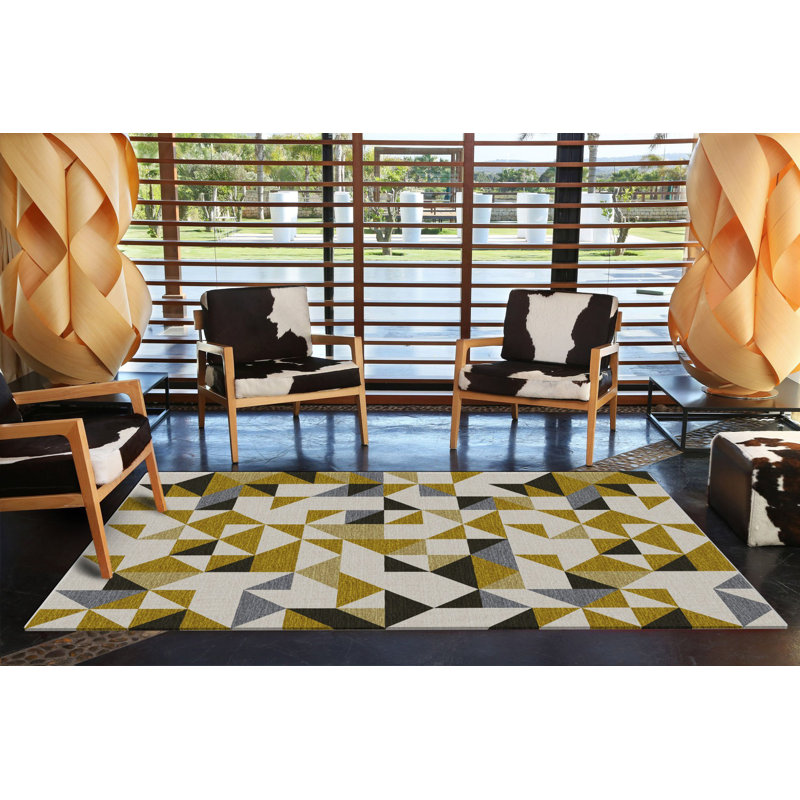 Multi-Colored Geometric Triangle Patterned Decorative Rug, Rectangle 3'3.37" x 4'11.06"
