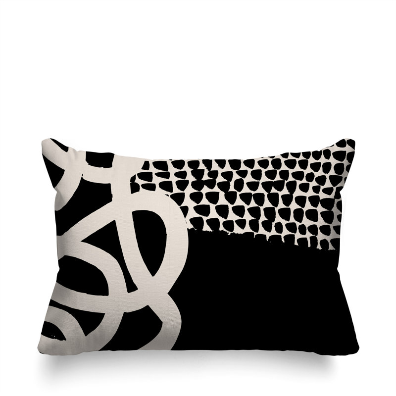 Oreiller rectangulaire réversible intérieur / extérieur Deo, Noir / blanc cassé, H 14 po x l 20 po