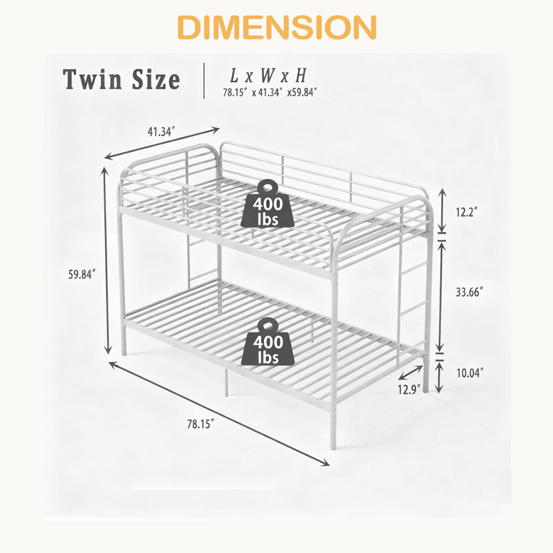 Metal Bunk Bed Twin Over Twin, Heavy Duty Bunk Beds With 2 Ladders And Full-Length Guardrai, Blue