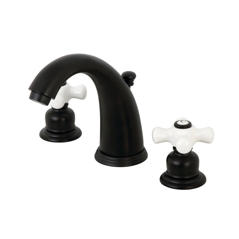 Kingston Brass Victorian Two-Handle 3-Hole Deck Mount Widespread Bathroom Faucet with Retail Pop-Up Drain, Matte Black