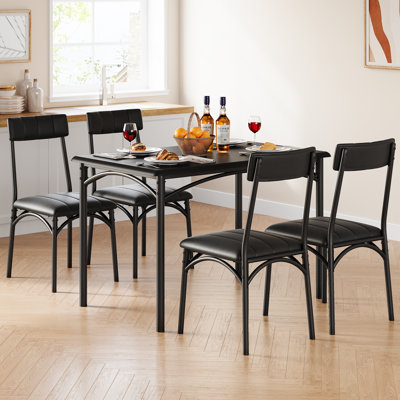 5‑Piece Dining Table Set for 4 Persons, Modern Rectangular Kitchen Dining Table with 4 PU Upholstered Dining Chairs, Heavy‑Duty Metal Frame Dining Room Furniture Set for Small Home Apartment