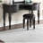 Luxury Bedroom Vanity With Antique White Wood Finish And Felt-Lined Stool - Elegant Black Drawers Included
