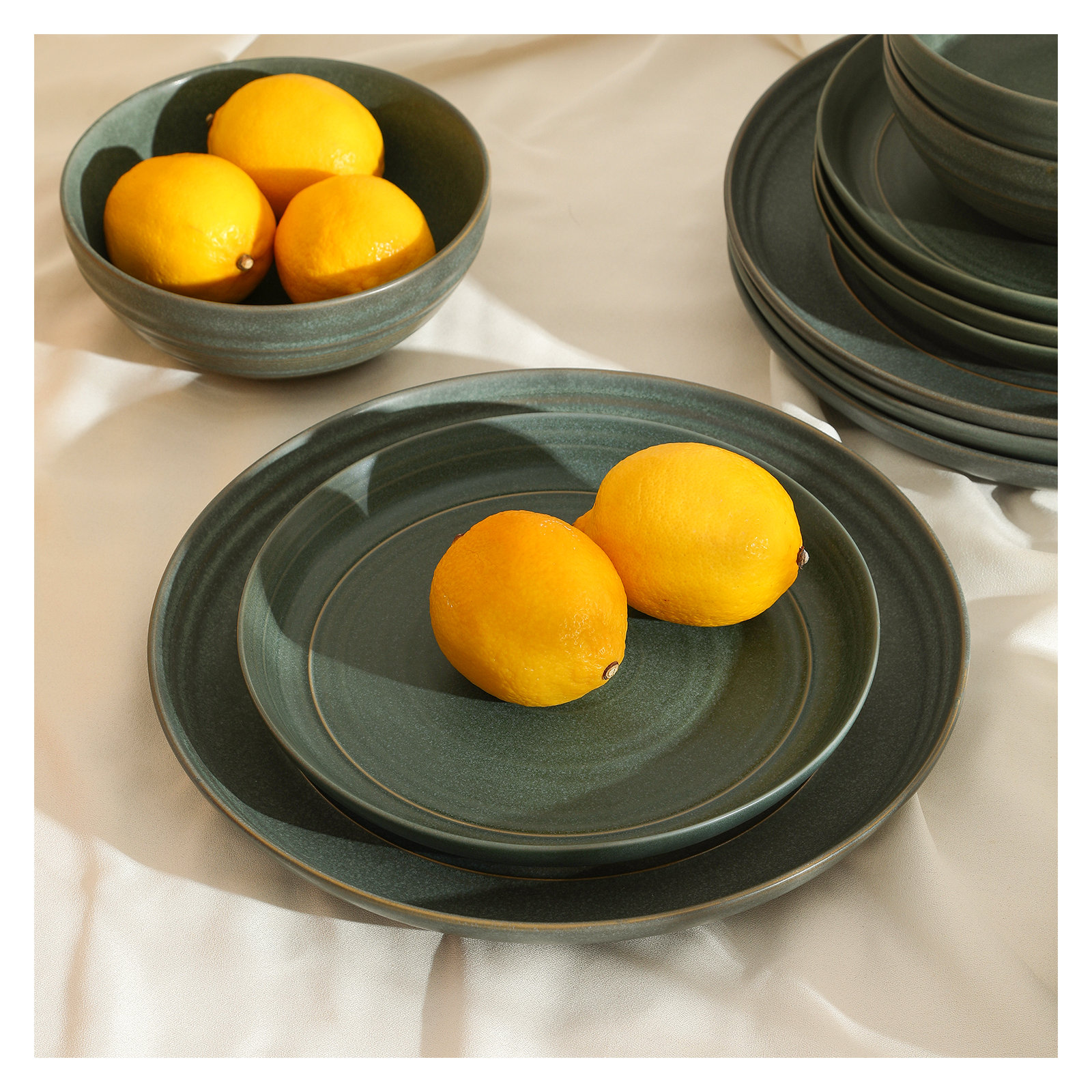 Stone Lain Elio 12-Piece Dinnerware Set Stoneware, Green
