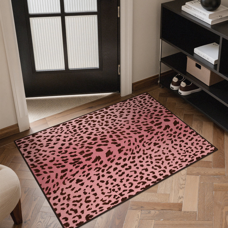 Bioridge Modern Floral Machine Washable Pink Indoor Area Rug with Non-Slip Backing, Rectangle 9' x 12', Black/Pink