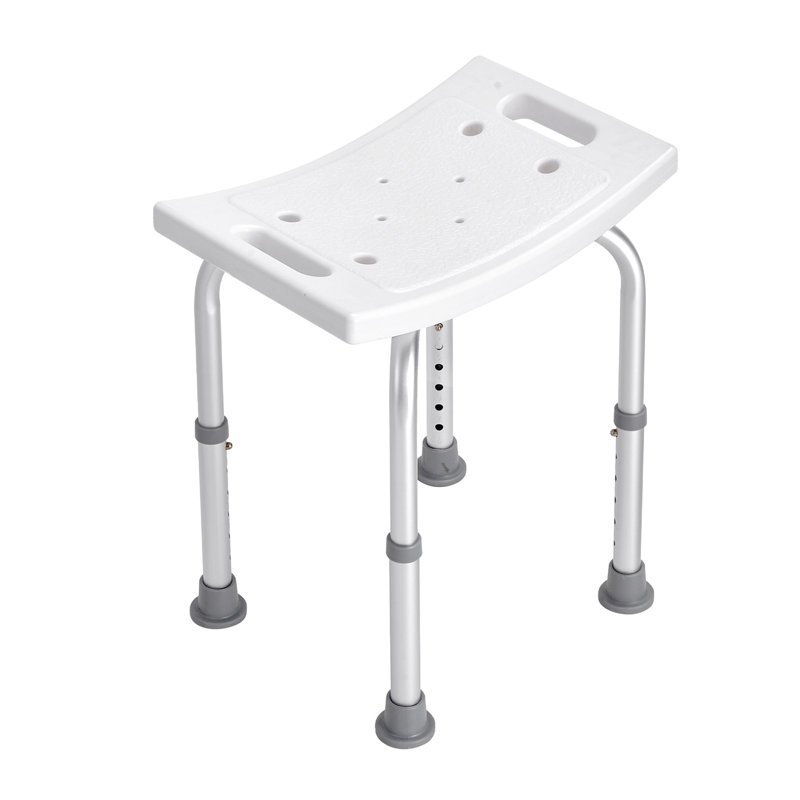 Siège de douche réglable avec conception antidérapante, support de 350 lb, 6 réglages de hauteur, poignées intégrées, pour l'intérieur ou la baignoire, structure de chaise argentée et blanche, caractéristique, charge, alliage d'aluminium