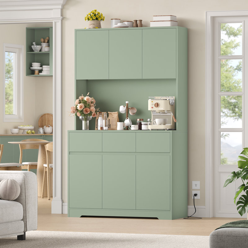 Aybike 71" Tall Kitchen Pantry Cabinet with Charge Station & LED Light, Freestanding Food Pantry with 4 Cabinets, 3 Drawers & Microwave Shelf, Kitchen Hutch Storage, Adjustable Shelves