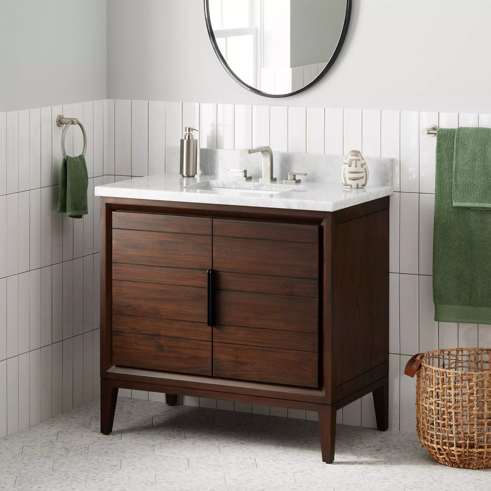 Aliso 36" Single Bathroom Vanity, Carrara Marble, 8" Widespread, Java