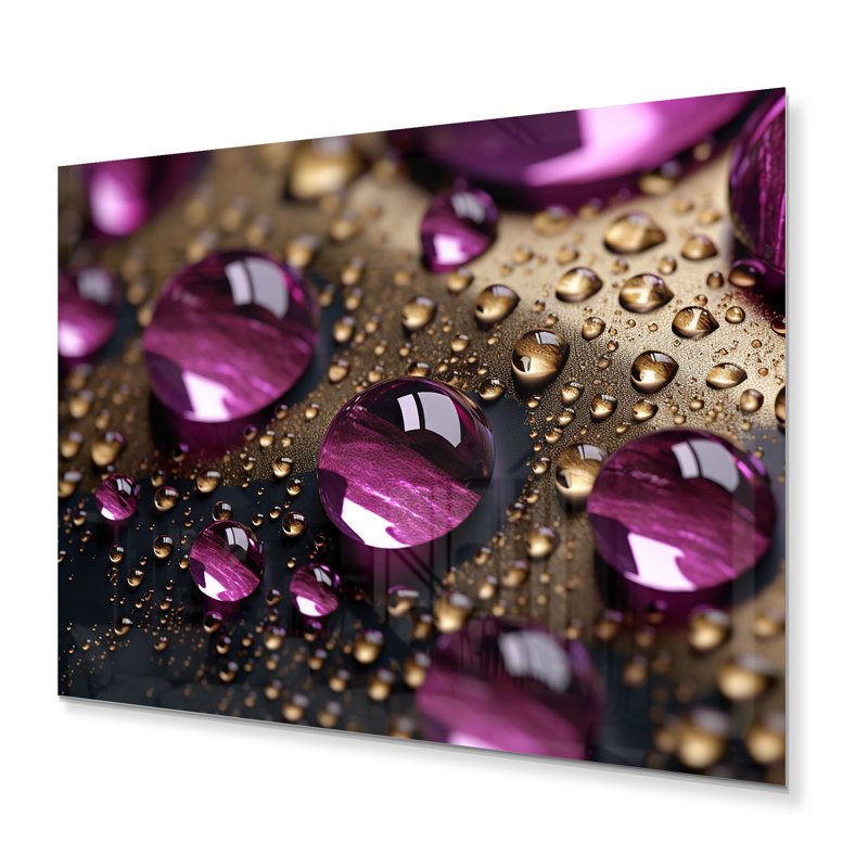Décoration murale rose en métal, décor de fleur mauve avec gouttes de pluie - Rose mauve avec gouttes de pluie