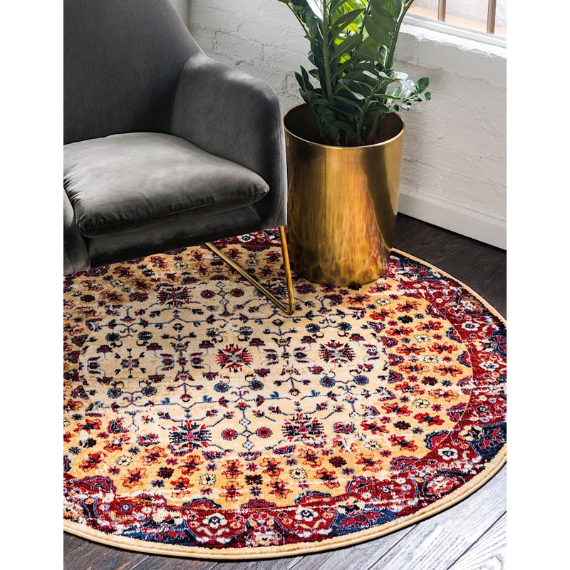 Tapis oriental beige / rouge / jaune Regal, Rond 5 pi