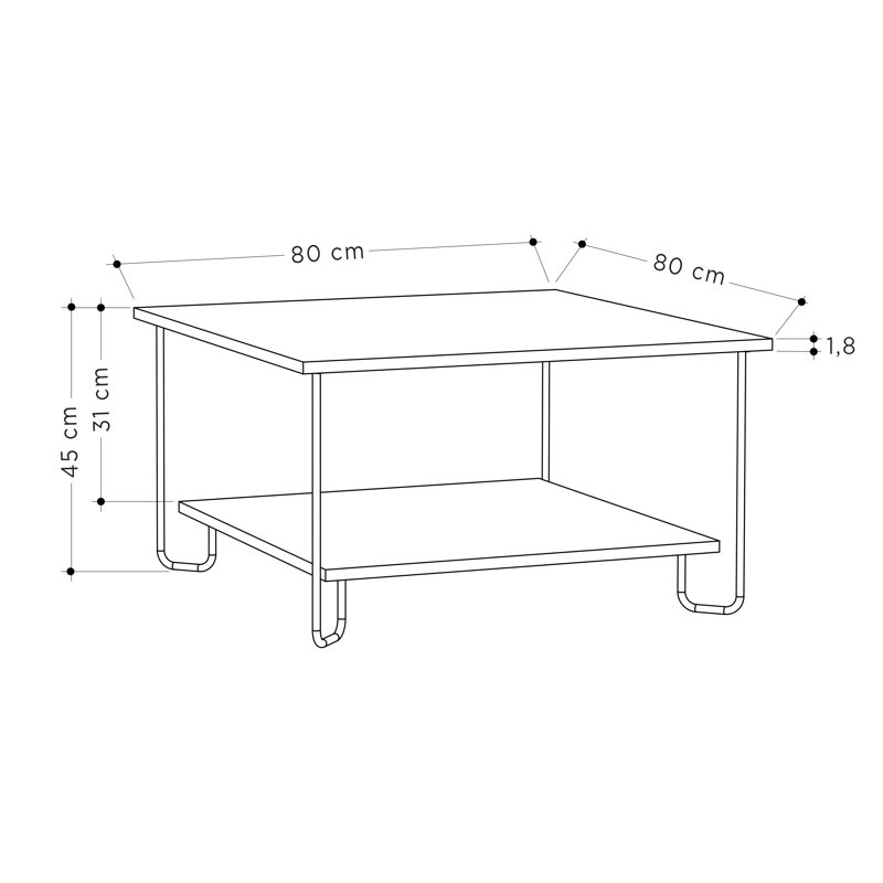 Cristiana Square Coffee Table with Storage | Sleek Design & Durable Metal Legs, Antique White
