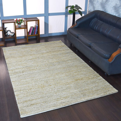 Tapis Heller noué à la main en jute Sumak écologique - 183 x 274 cm, rectangulaire, couleur camel, motif uni, poils longs, fibre naturelle, tapis intérieur/extérieur fait main pour salon, chambre