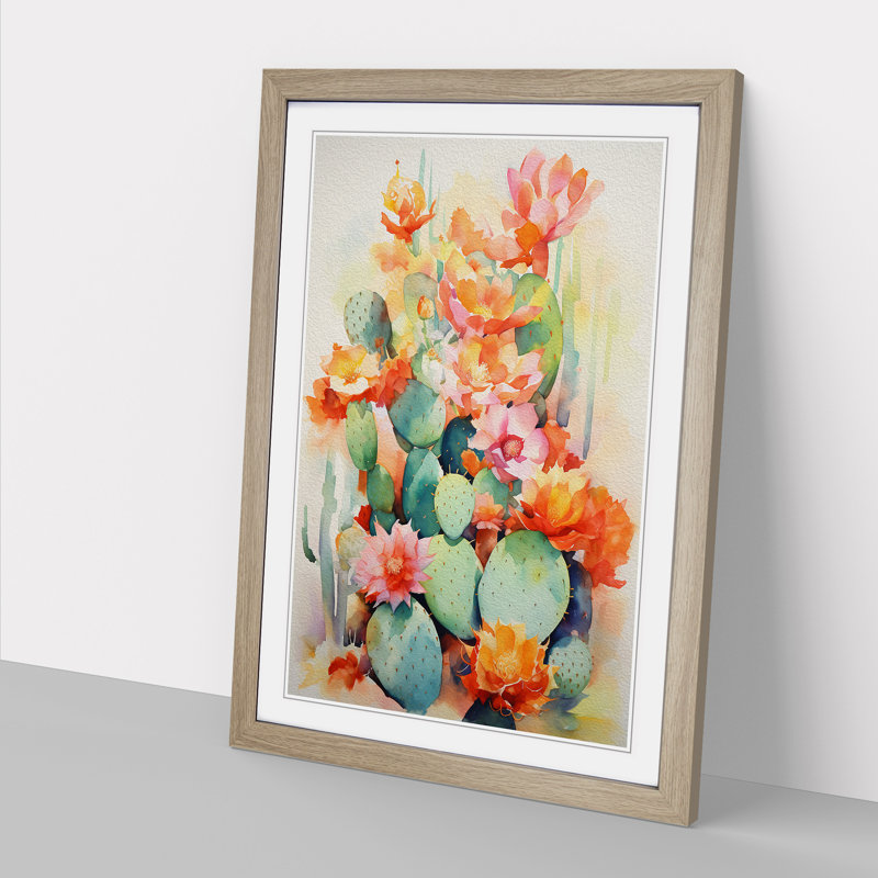 Cactus Abstract Art - Framed Print, 46cm H x 34cm W x 2cm D, Oak